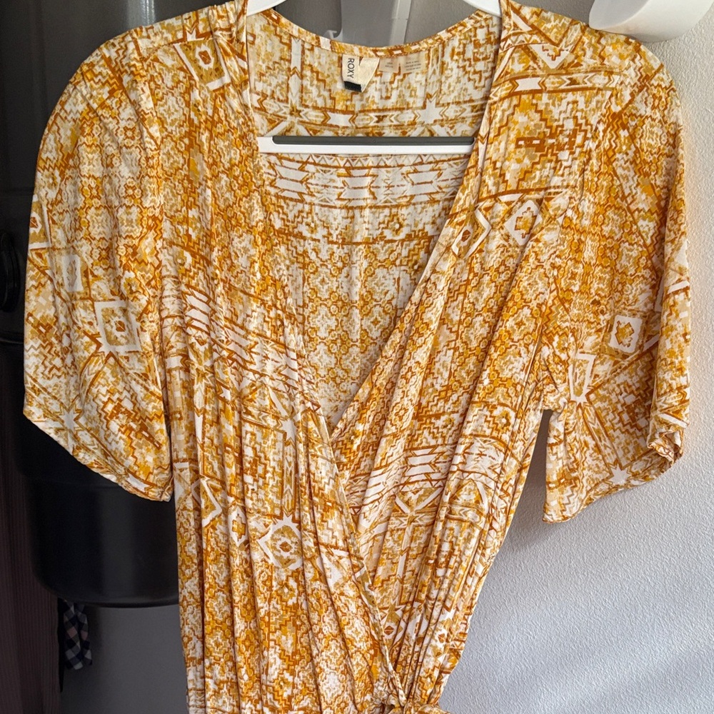 Roxy Mustard and White Patterned Wrap Dress